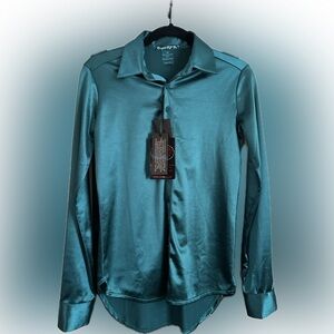 Cowgirl Tuff Deep Turquoise Satin Lightweight Stretch Pullover Horse Show Shirt